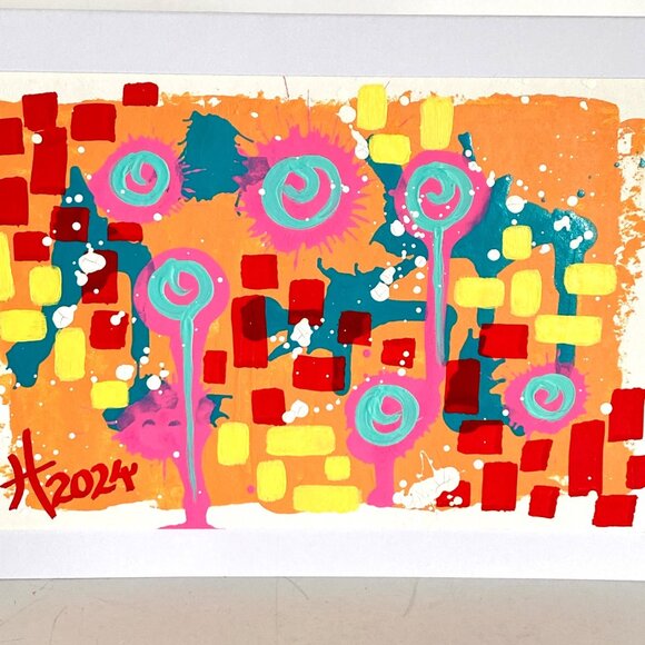 Colorful Abstract Acrylic Art Handmade Original Blank Greeting Card and Envelope - Picture 1 of 5